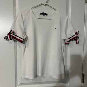 TOMMY HILFIGER TOP WITH RED/WHITE/BLUE TIE SLEEVES